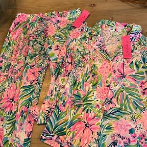 2 piece soft cotton button LS top matching draw string bottoms